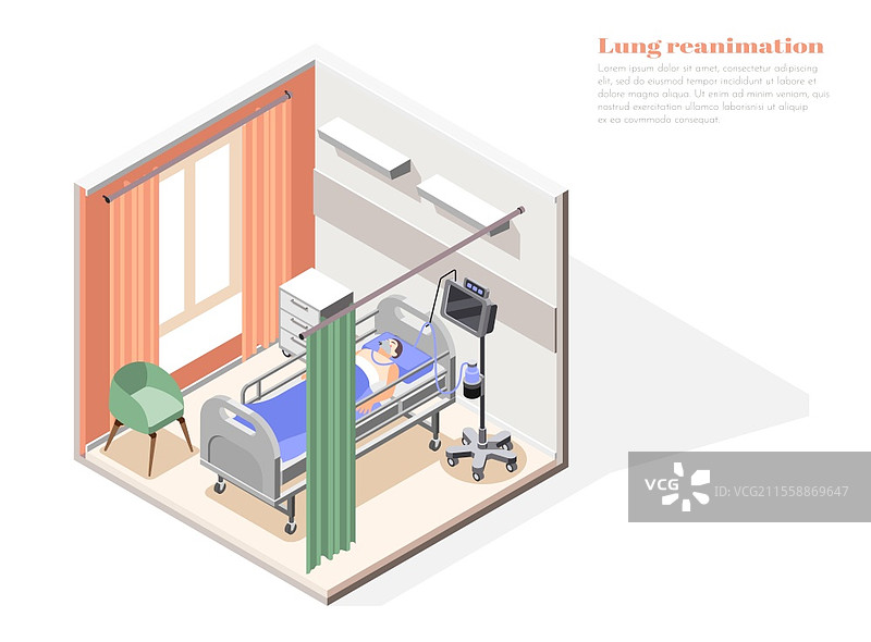 肺病治疗概念与复苏符号的等距矢量插图图片素材