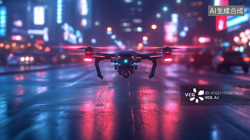 【AI数字艺术】无人机在城市建筑中快速穿梭图片素材