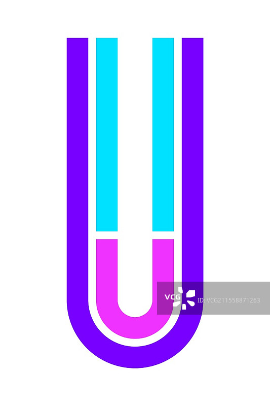 时尚字体。新字母，五彩斑斓的字母U。时尚字体。新字母，五彩斑斓的字母。图片素材