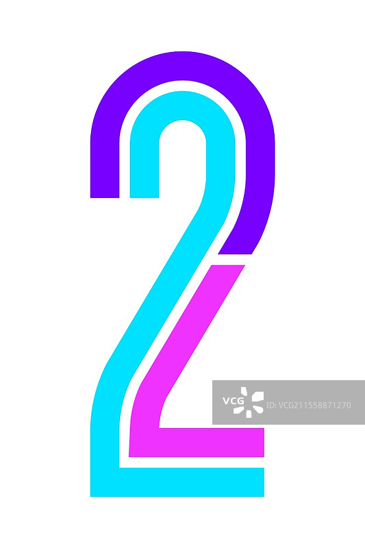 时尚字体。新的字母，五彩斑斓的数字二。时尚字体。新的字母，五彩斑斓的字母。图片素材