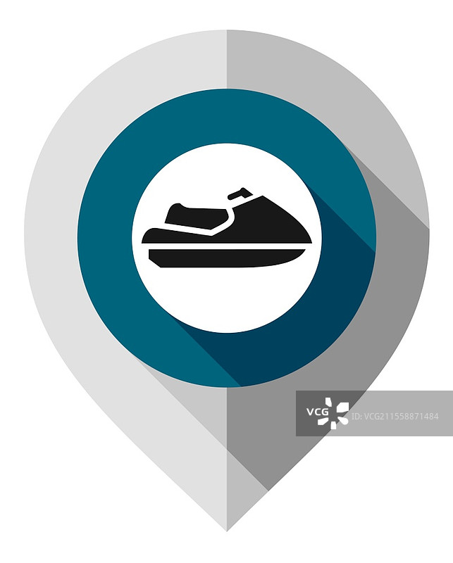 地图图钉，摩托艇符号，折叠的灰色纸质GPS指针图片素材