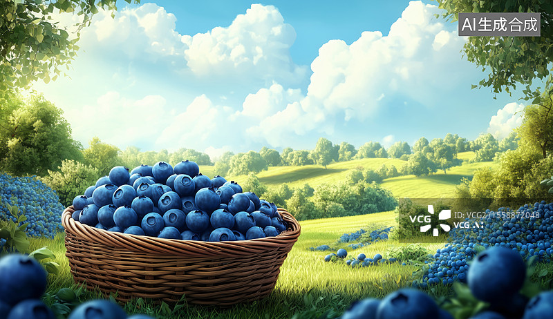 【AI数字艺术】蓝莓水果特写的自然风景图片素材