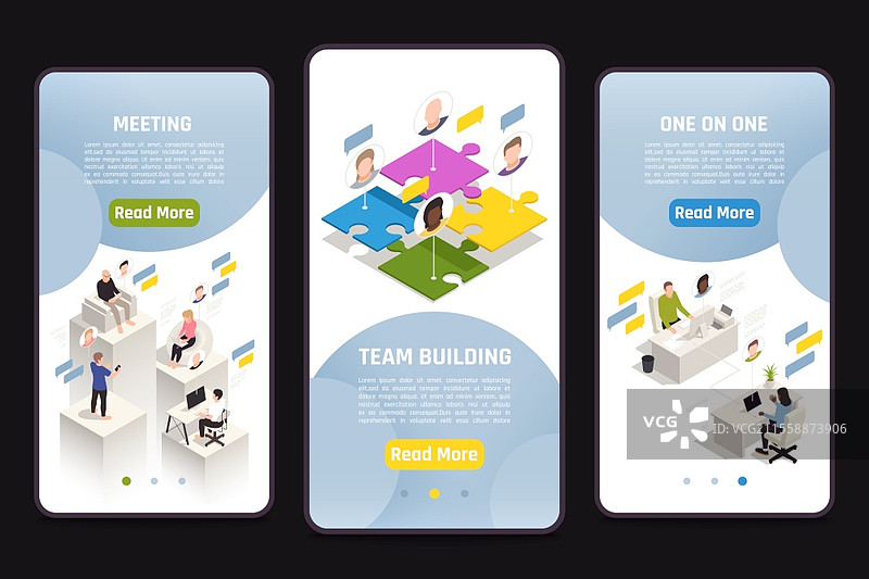 一套带有虚拟团队建设在线会议图标的等距模板，3D孤立矢量插图。虚拟团队建设套件图片素材