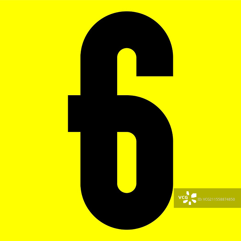 黑色现代字体。时尚字母，黄色背景上的黑色矢量数字6，矢量插图10eps。黑色现代字体。时尚字母，黄色背景上的黑色矢量数字，矢量插图10eps。图片素材