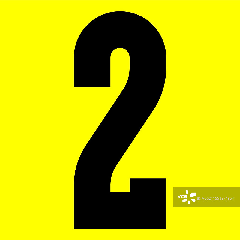 黑色现代字体。时尚字母，黑色矢量数字2在黄色背景上，矢量插图10eps。黑色现代字体。时尚字母，黑色矢量数字在黄色背景上，矢量插图10eps。图片素材