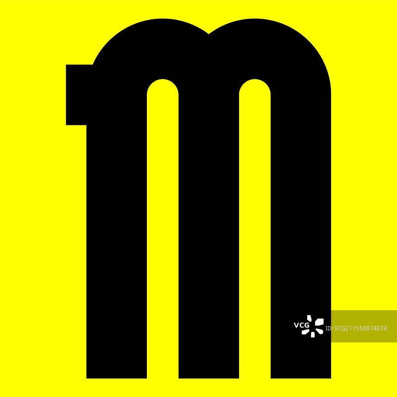 黑色现代字体。时尚字母，黑色矢量字母M在黄色背景上，矢量插图10eps。黑色现代字体。时尚字母，黑色矢量字母在黄色背景上，矢量插图10eps。图片素材