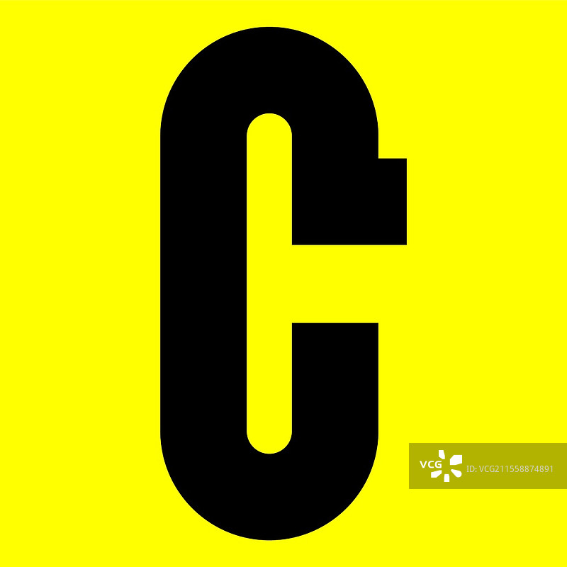 黑色现代字体。时尚字母，黑色矢量字母C在黄色背景上，矢量插图10eps。黑色现代字体。时尚字母，黑色矢量字母在黄色背景上，矢量插图10eps。图片素材