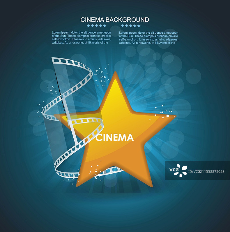 带有金色星星的胶卷卷。矢量电影背景。图片素材