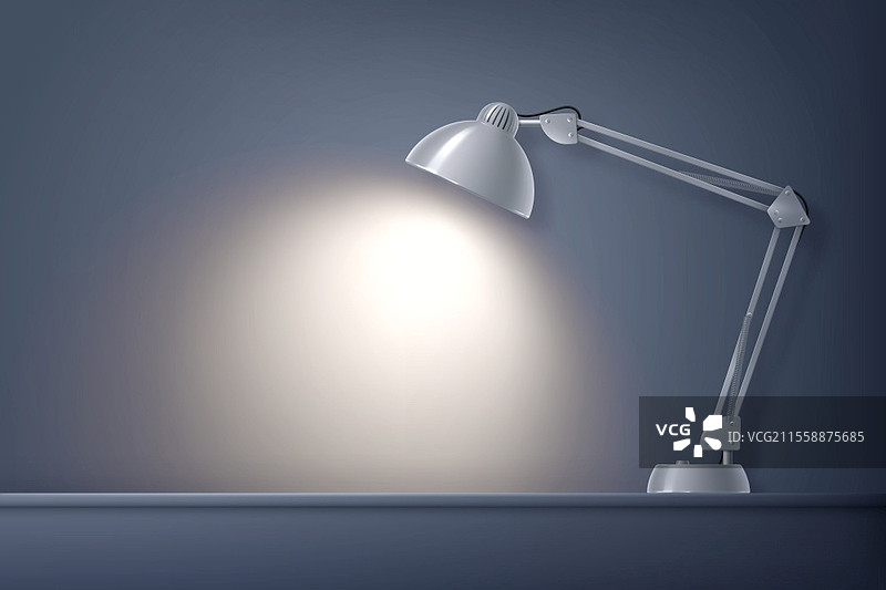 桌面工作区的前视图，真实构图的台灯与灯光插图图片素材