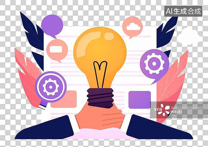 【AI数字艺术】灵感电灯泡合作插画免抠元素图片素材