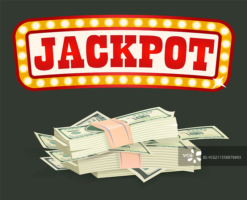 赌场俱乐部，彩金或金钱堆，美元堆叠矢量图。现金与利润，财富与运气，赌博游戏与轻松赚钱，钞票或货币。彩金或金钱堆，美元堆叠，赌场俱乐部。图片素材