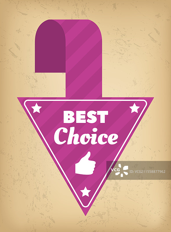 紫色的最佳选择三角形标签图标。带有优质产品保证符号的指示广告促销。购物标志箭头装饰着星星和优质向量。指示标签最佳选择广告促销向量。图片素材
