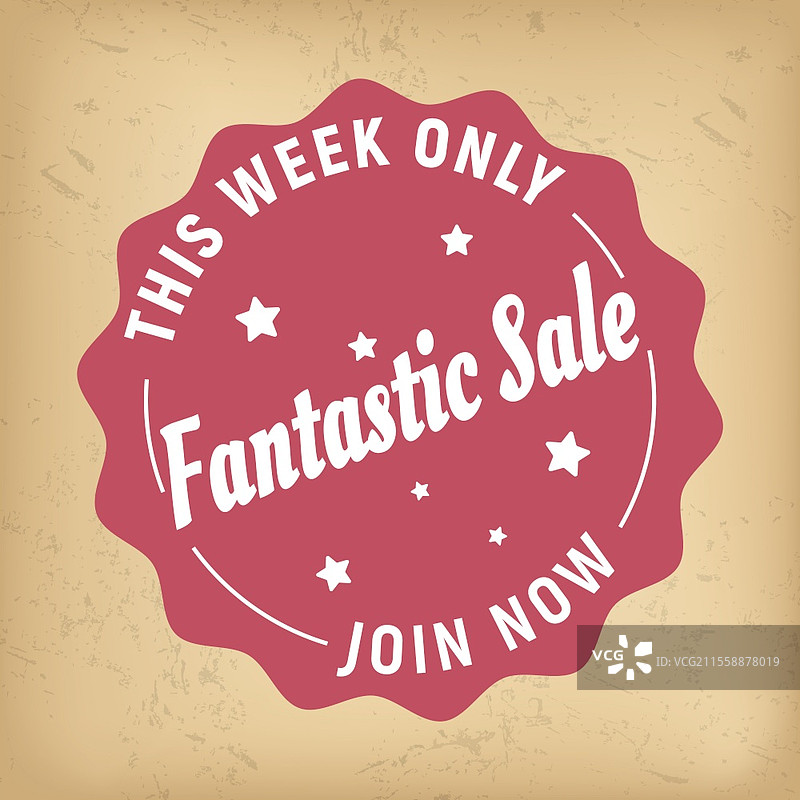 本周仅限的精彩促销，立即加入标签。带有星星符号和圆形线条的购物广告促销印章。季节性优惠券清仓价格，框架内孤立在棕色背景上。广告促销精彩促销现在向量。图片素材