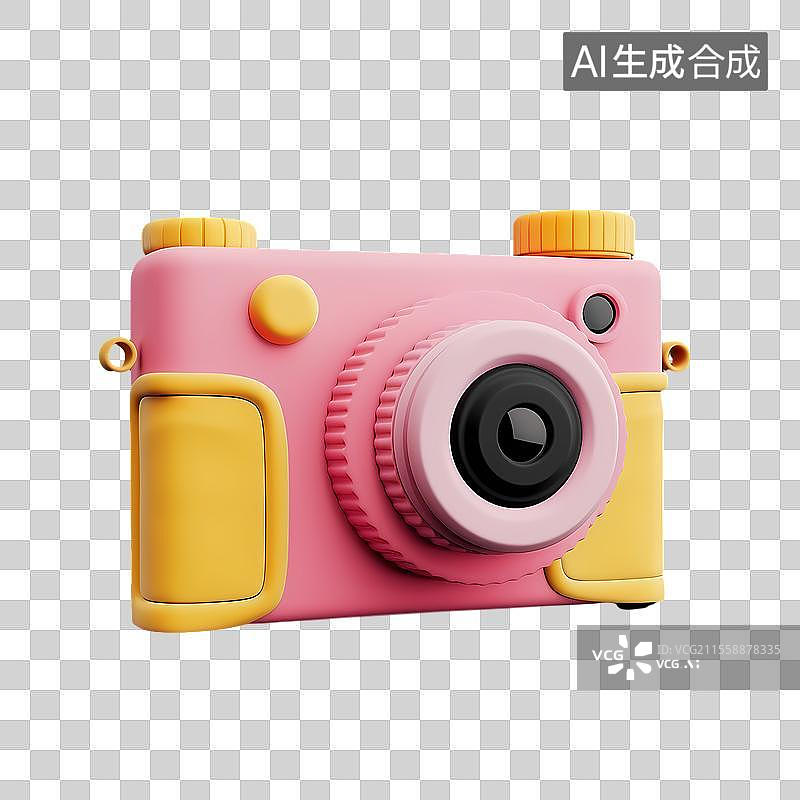 【AI数字艺术】粉黄配色可爱复古风相机图片素材