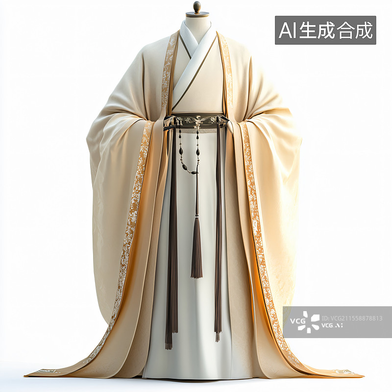 【AI数字艺术】白色背景下的汉服展示，突显中国文化遗产的优雅与典雅之美。图片素材