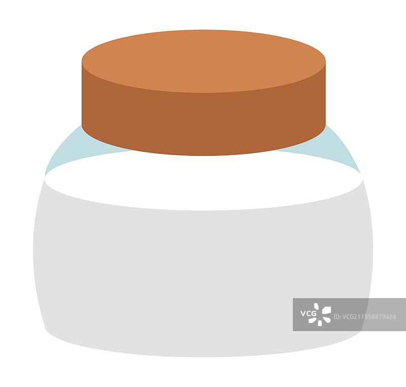 盐罐或香料或糖存储容器，孤立图标。带盖的玻璃罐，厨房用具，装有烹饪食材。带盖的锅中装有天然成分，平面风格的矢量图。糖或盐容器，香料存储盒。图片素材