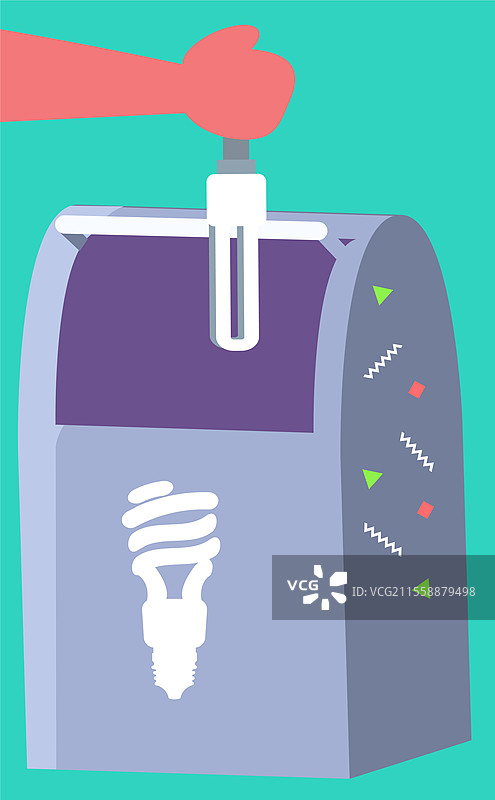 垃圾的正确分类。智能分类、处理和回收。用于回收玻璃和灯泡的垃圾容器，扁平风格的矢量插图。垃圾的分类、处理和回收矢量图。图片素材