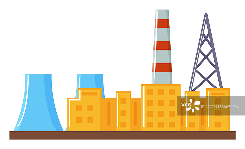 孤立在白色背景上的工厂建筑群。生产燃料或化学品的工业。工业建筑、仓库和办公室、工作空间及管道。制造工厂的矢量插图。工厂建筑群，生产厂。图片素材