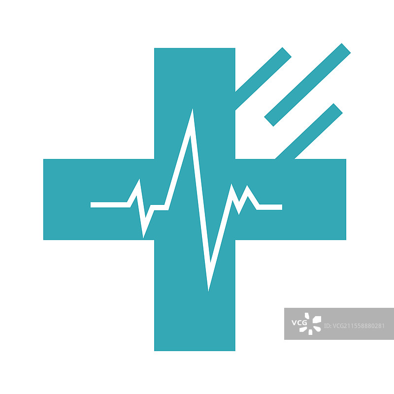 医疗十字架装饰着心电图，蓝色的诊所标志。救护车几何标志，医院或救护车标志，捐赠者标志，医疗保健矢量。捐赠者标志，医疗十字架网页图标，诊所矢量。图片素材