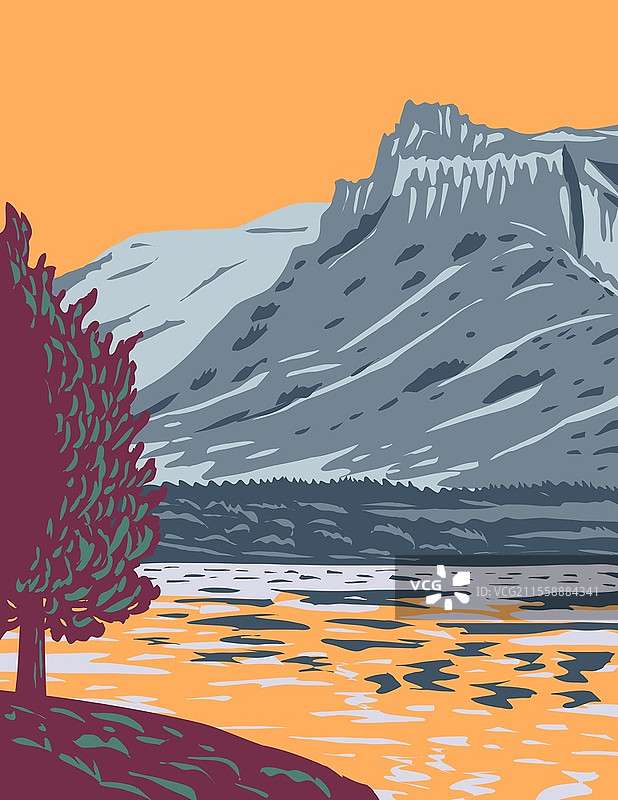 美国西部上密苏里河断崖国家纪念碑的WPA海报艺术，保护北中蒙大拿州的密苏里断崖。图片素材