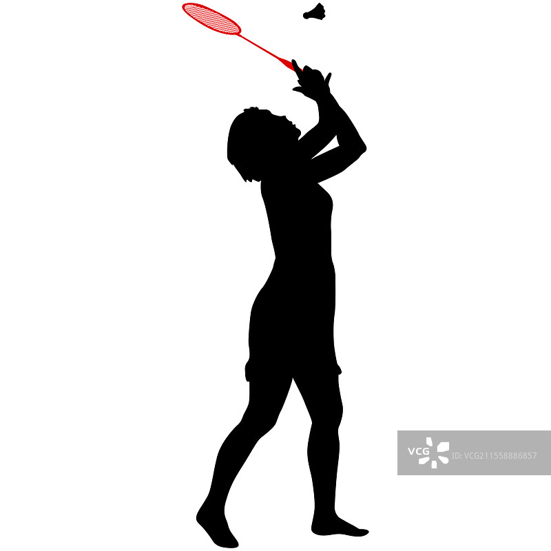 白色背景上的女性羽毛球运动员黑色剪影。图片素材