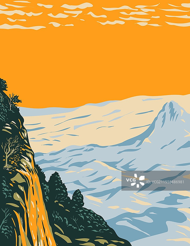 大弯国家公园的奇瓦瓦沙漠风景海报艺术，涵盖西德克萨斯州与墨西哥接壤，采用工作项目管理风格或联邦艺术项目风格。图片素材