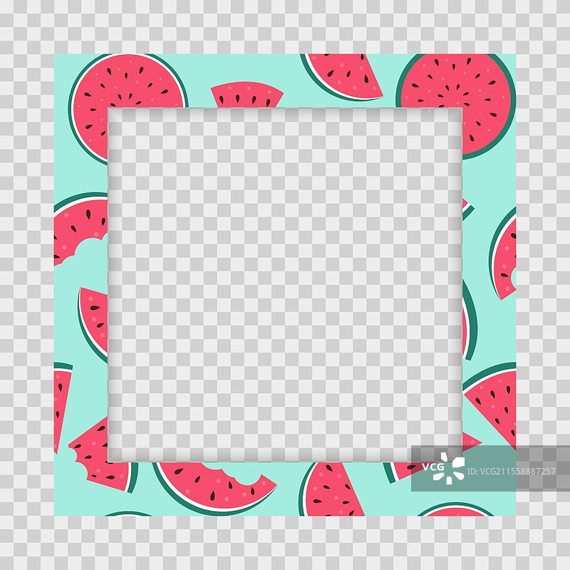 夏季促销概念背景。西瓜。矢量插图EPS10。适用于社交网络和即时通讯的透明背景方形模板。图片素材