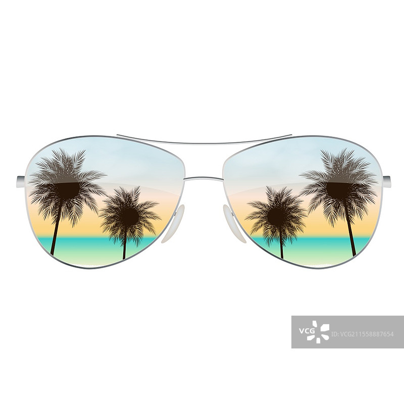 带棕榈树图标的逼真太阳镜。矢量插图。带棕榈树图标的逼真太阳镜。矢量插图 EPS10图片素材
