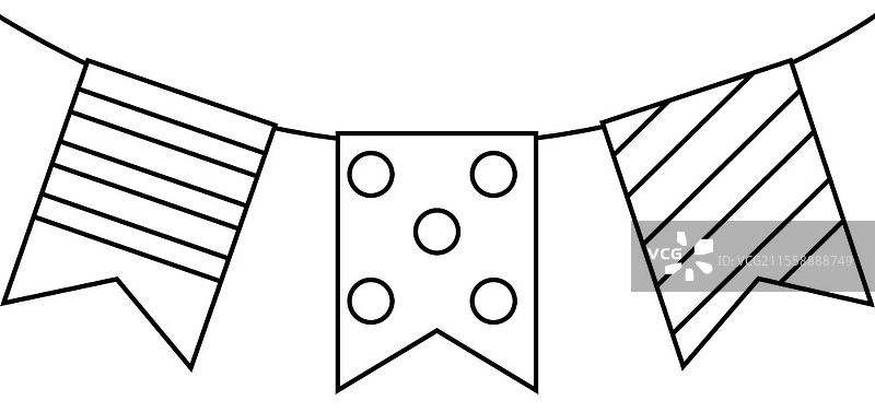 白色背景上的节日旗帜悬挂在绳子上。矢量插图。EPS10图片素材