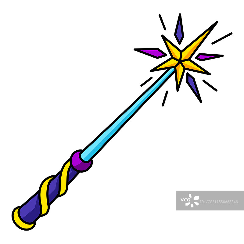 魔法棒。神秘、炼金术、灵性、纹身艺术。孤立的矢量插图，卡通风格的神秘符号。图片素材