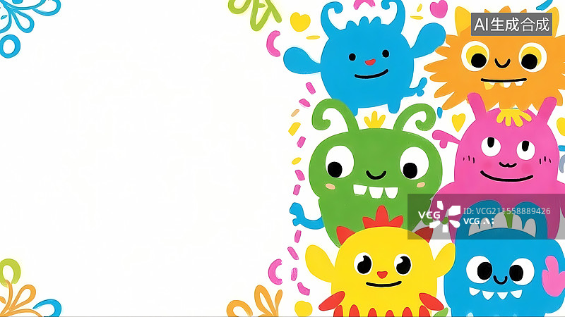 【AI数字艺术】欢乐小怪物派对2D卡通居右图片素材