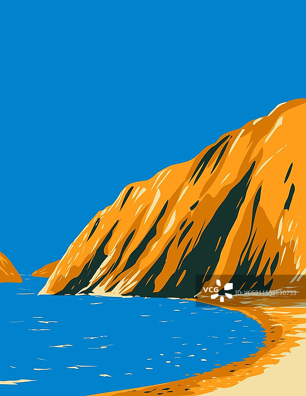 加州圣克鲁斯岛国家公园的海滩WPA海报艺术图片素材