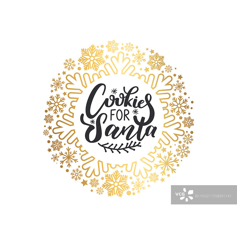 为圣诞老人准备的饼干字母涂鸦，配有冬季树枝和雪花。为克劳斯或圣尼古拉斯准备的甜点装饰花环。为圣诞老人准备的饼干字母涂鸦冬季树枝。图片素材
