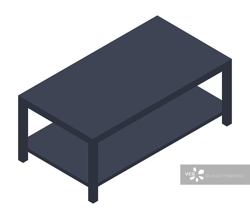 用于办公室或家居室内规划的木桌。现代家具设计。3D等距风格的孤立图标。桌子上空的架子适合极简主义空间。矢量插图。深色木材制成的桌子，家居室内家具。图片素材