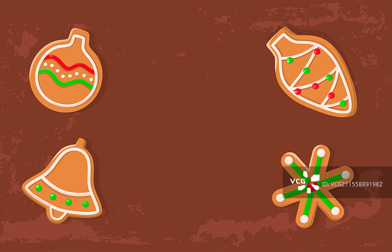 姜饼饼干和圣诞节假日。圣诞树装饰、铃铛、雪花蛋糕。节日甜点、圣诞老人款待、糕点食品矢量图。姜饼饼干和圣诞节假日。图片素材