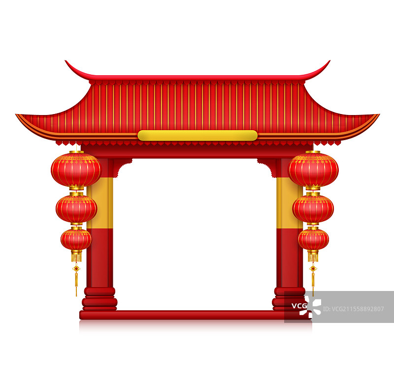 中国灯笼门的真实构图，红色小纸气球的矢量插图。图片素材