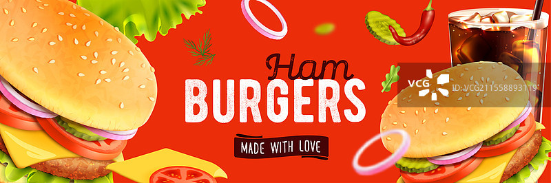 快餐真实感海报，带有新鲜小吃符号的矢量插图。快餐真实感海报图片素材