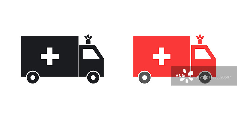 救护车图标集，黑色和彩色风格图片素材