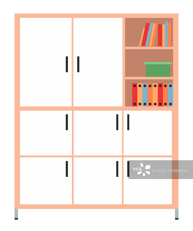 带有医疗文件和容器的大型柜子，孤立在白色背景上。医疗办公室的家具。用于存储必要物品的储物柜。室内元素的布置。带有医疗文件和容器的大型柜子，孤立在白色背景上。图片素材