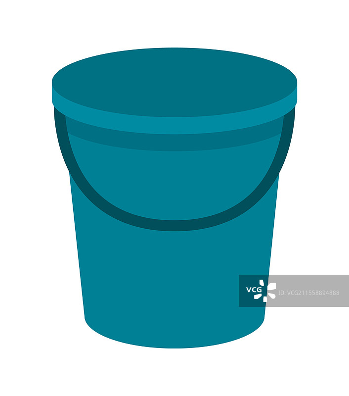 蓝色水桶的矢量插图。园艺设备，空塑料桶，平面风格。用于液体或散装产品的容器，家用设备。图片素材