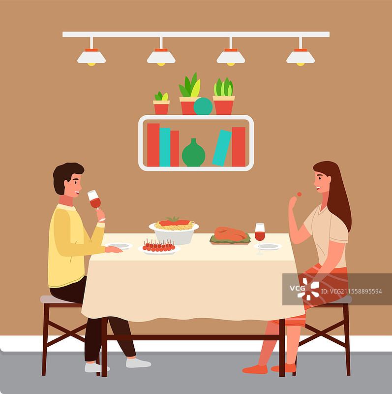 情侣在咖啡馆品尝意大利美食和饮酒。餐厅内部布置为意大利风格。桌上摆放着意大利面和肉排。搭配酒精的品尝小吃。情侣在咖啡馆约会时享用晚餐。图片素材