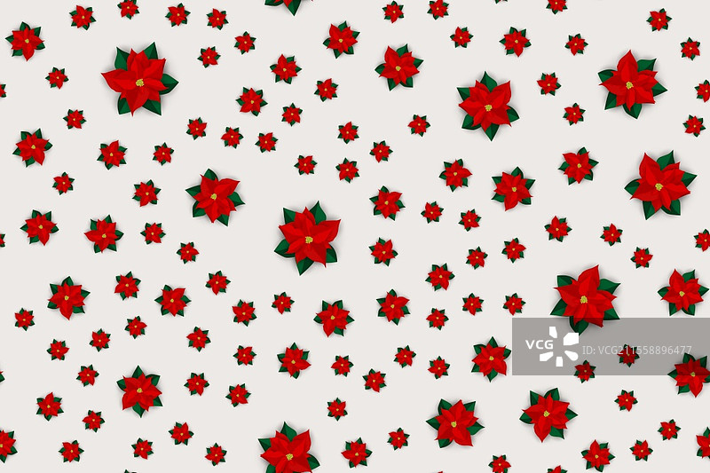 节日新年和圣诞快乐无缝图案背景，带有一品红花。矢量插图 EPS10图片素材