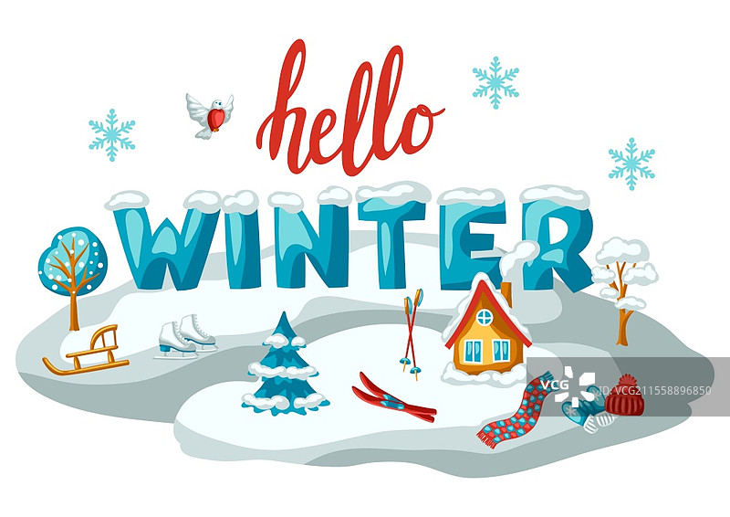 冬季季节场景。户外休闲和可爱的趣味活动。圣诞快乐假期和度假时光。图片素材