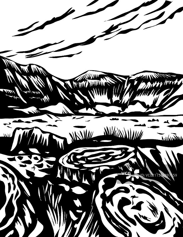 佩特里法德森林国家公园的单色艺术海报，位于美国亚利桑那州东北部的纳瓦霍县和阿帕奇县，以工作项目管理的黑白风格创作。图片素材