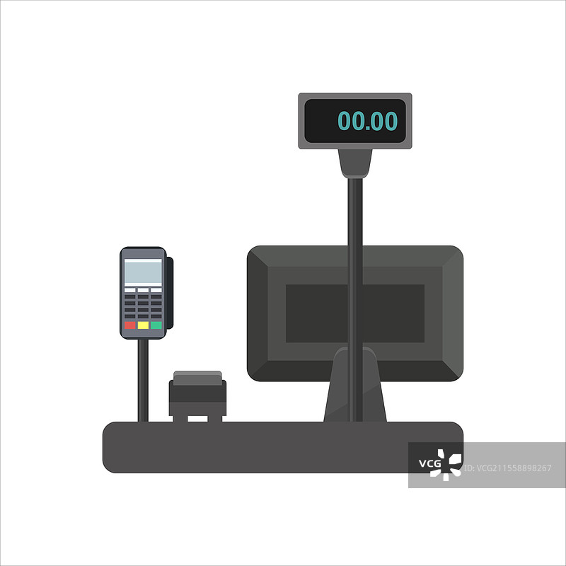 白色背景上的收银机。矢量平面插图。图片素材