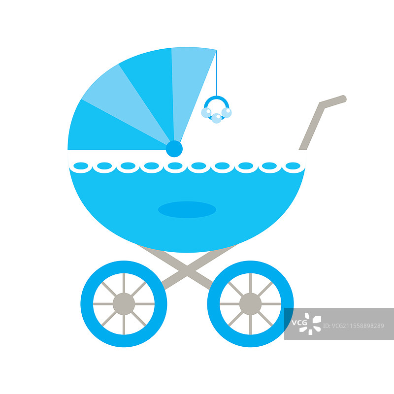 白色背景上的蓝色婴儿推车。矢量插图图片素材
