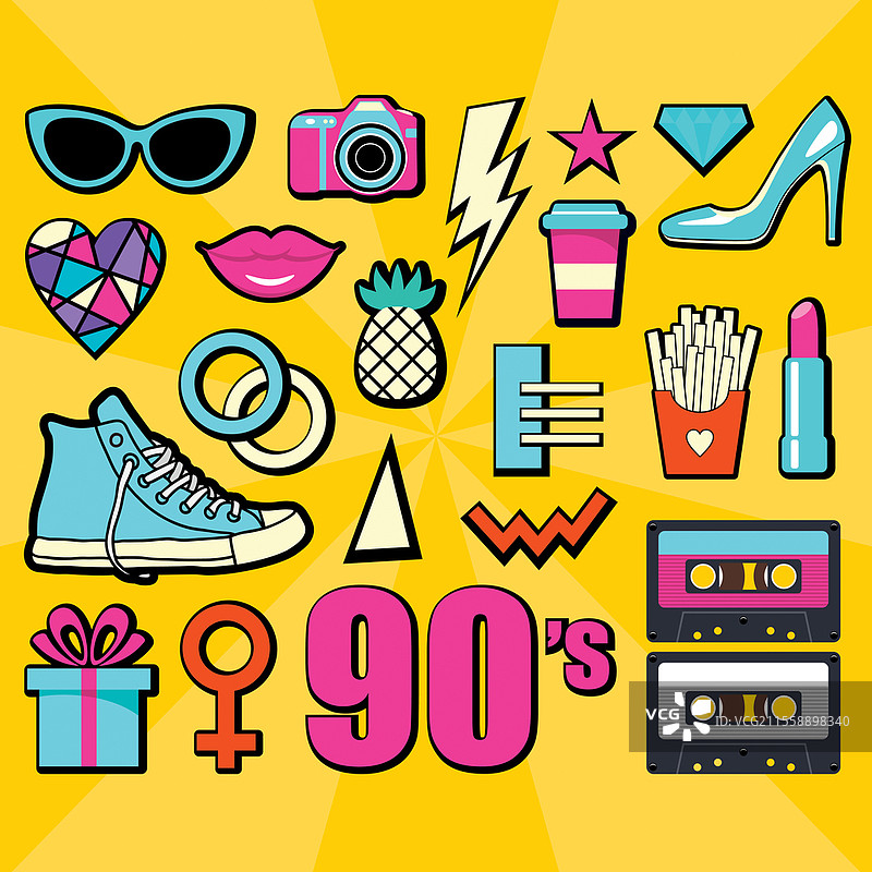 90年代和80年代的剪贴画。孟菲斯风格。矢量插图图片素材