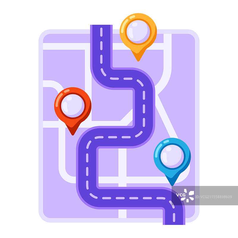 城市地图抽象背景设计，带有标记和旗帜。街道和道路的插图。适用于地理和制图、旅行和旅游的图像。图片素材