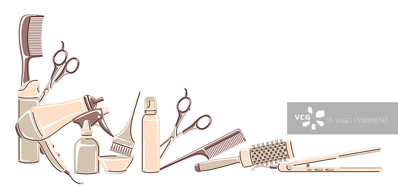 理发店背景与专业理发工具。理发沙龙插图。图片素材