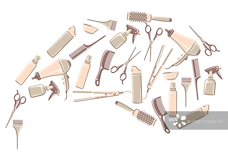 理发店背景与专业理发工具。理发沙龙插图。图片素材